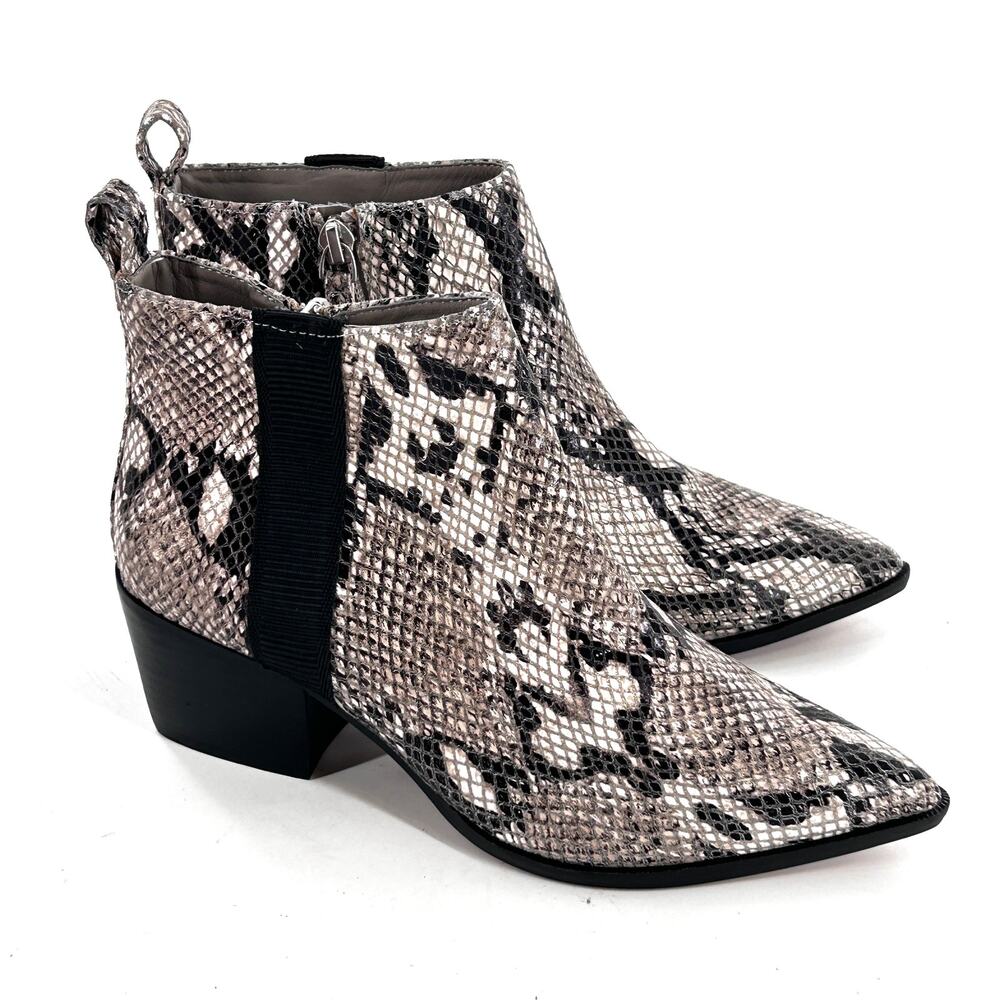 Linea Paolo Leather Snake Boots 5.5 Gray Black NWOT Ankle Booties Point Western